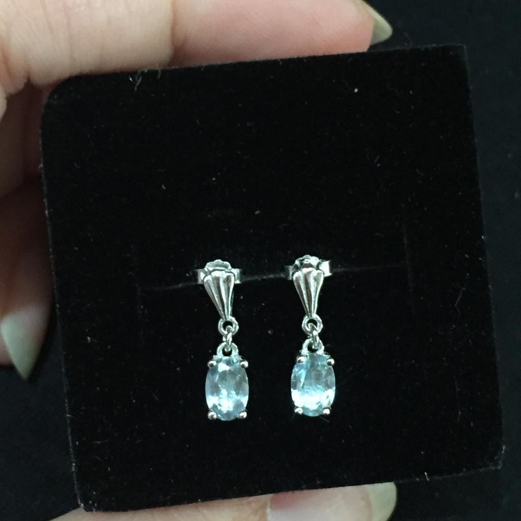 Aquamarine Gemstone 925 Silver Inlaid Simple Stud Earrings
