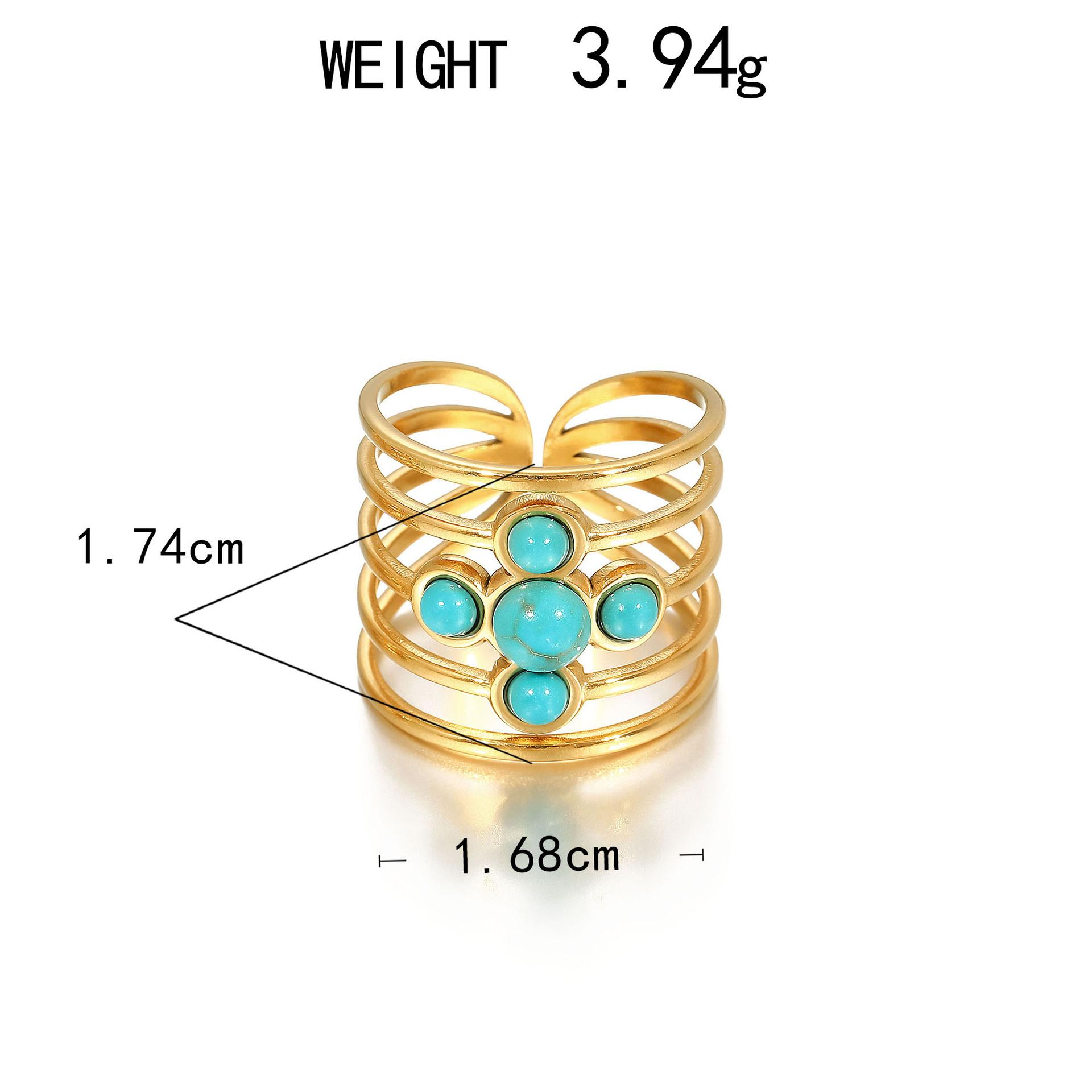 

Stainless Steel Ring, Vacuum Plated 18K Gold Turquoise Irregular Hollow Opening Bracelet.