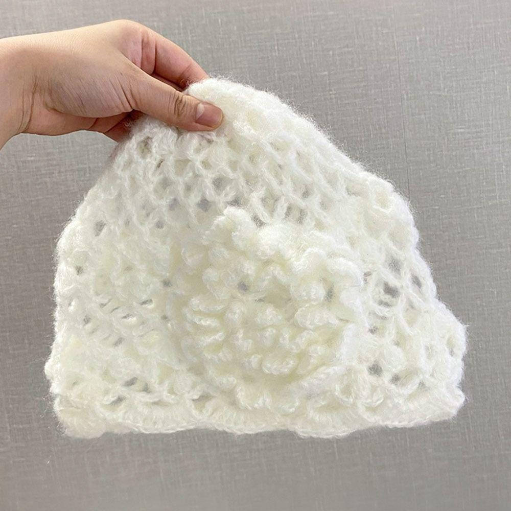 Flowers Knitted Hat Hollowed Out Skullies Hat Breathable Baotou Hat  for Women