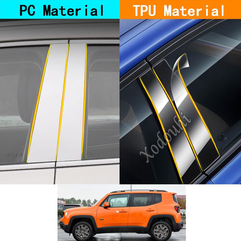 Car TPU/Glossy Mirror Pillar Post Cover Door Trim Window Molding Sticker For Jeep Renegade 2016 2017 2018 -