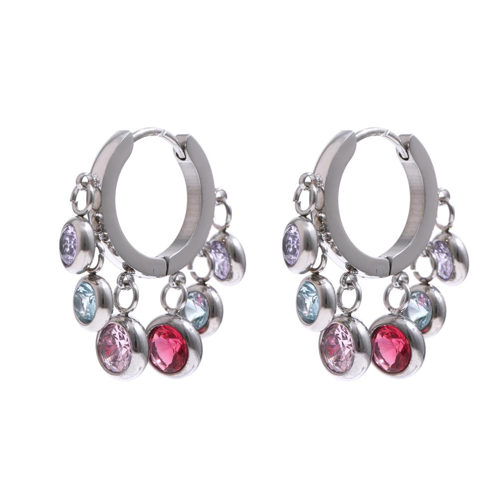 Yhpup Stainless Steel Colorful Cubic Zirconia Hoop Earrings for Women Exquisite Fashion Metal Texture Geometric Earrings Gift