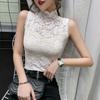 Women Korean Lace Hollow Out Turtleneck Sleeveless Slim T-shirt Vest