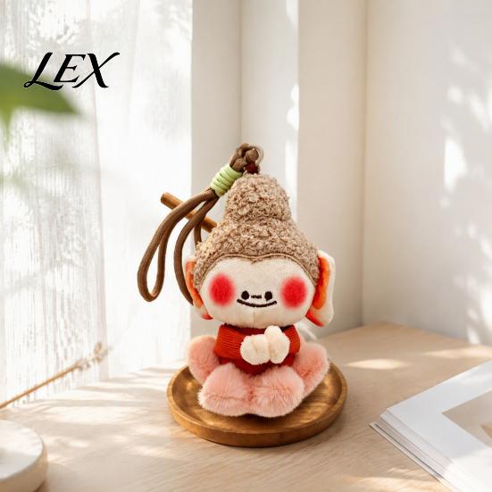 Dunhuang Style Accessories Cute Buddha Keychain, Plush Pendant with Embroidered Unique Gift for Friends Details, Soft Car Bag Charm, Creative Couples