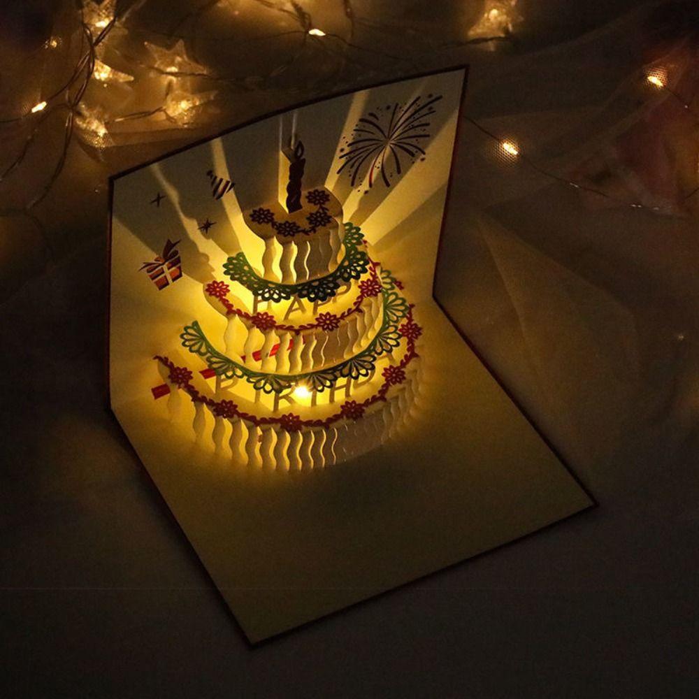 Creative 3D Music Light Birthday Cards Foldable Blessing Cake Holiday Card  All Ages