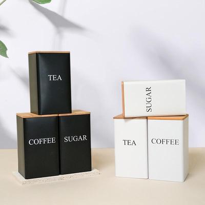 Bamboo Lid Tin Box for Sugar, Tea, and Coffee In Minimalist Style