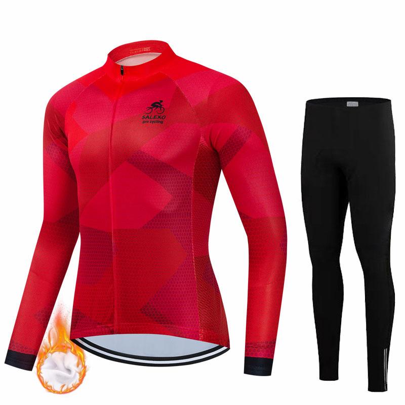 2026 Salexo Winter Cycling Clothes Set Man Thermal Fleece Jersey Suit Sport Riding Bike MTB Clothing Bib Pants Sets Ropa Ciclismo