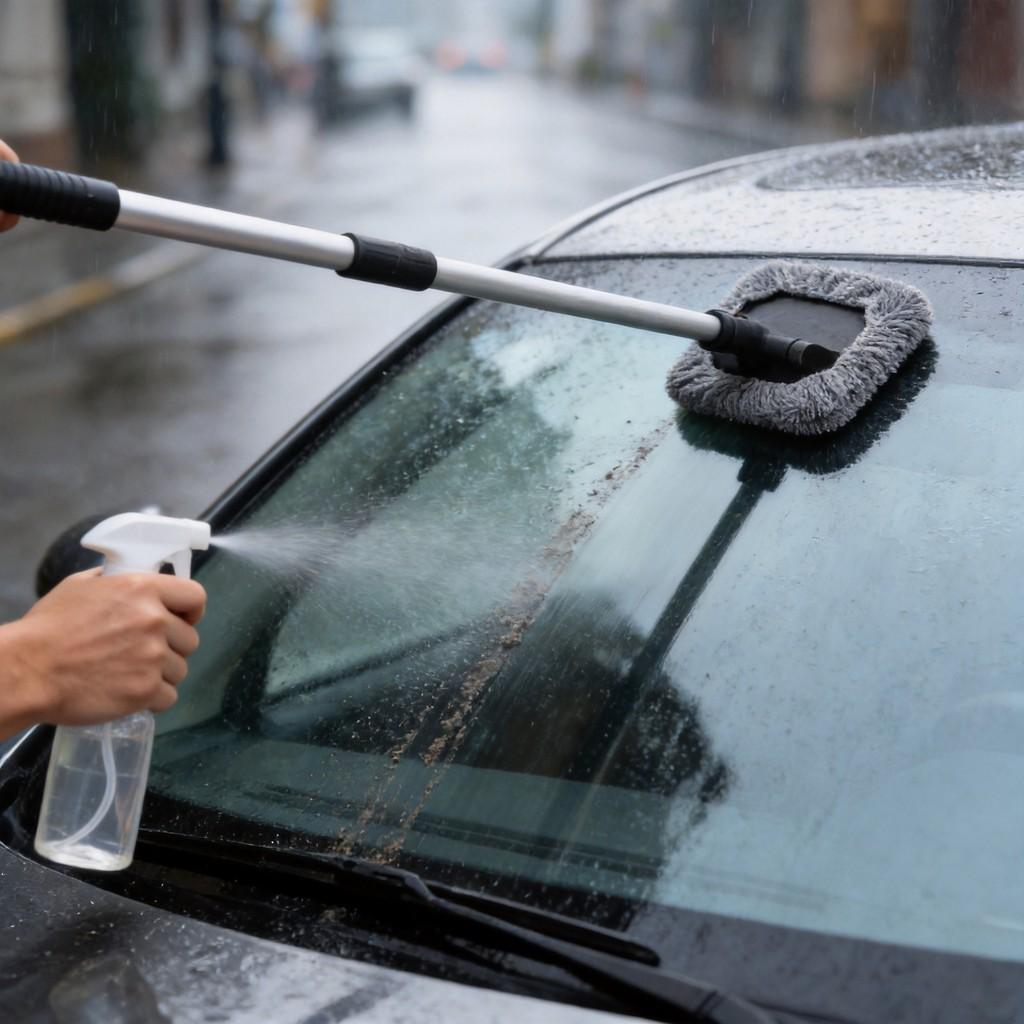 Car Windshield Cleaning Tool With Telescopic Handle And Microfiber For Spotless Glass
