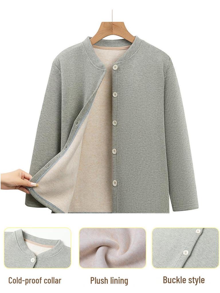 Warmer Winter-Cardigan und Fleece-Unterwäsche-Set für ältere Damen