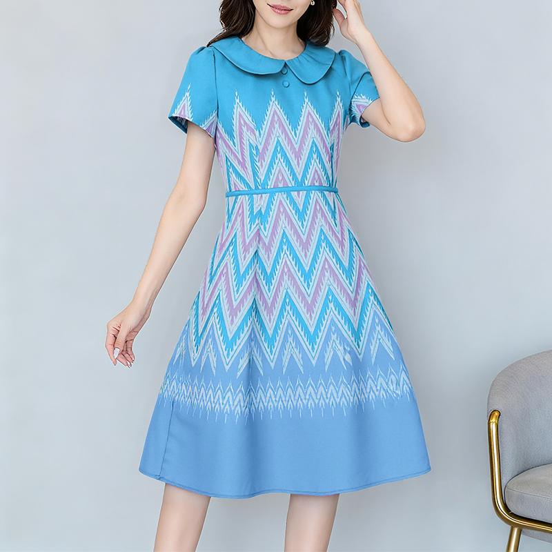 ZANZEA Vestido Casual de Verano para Mujer con Cuello de Muñeca y Manga Corta Estampado
