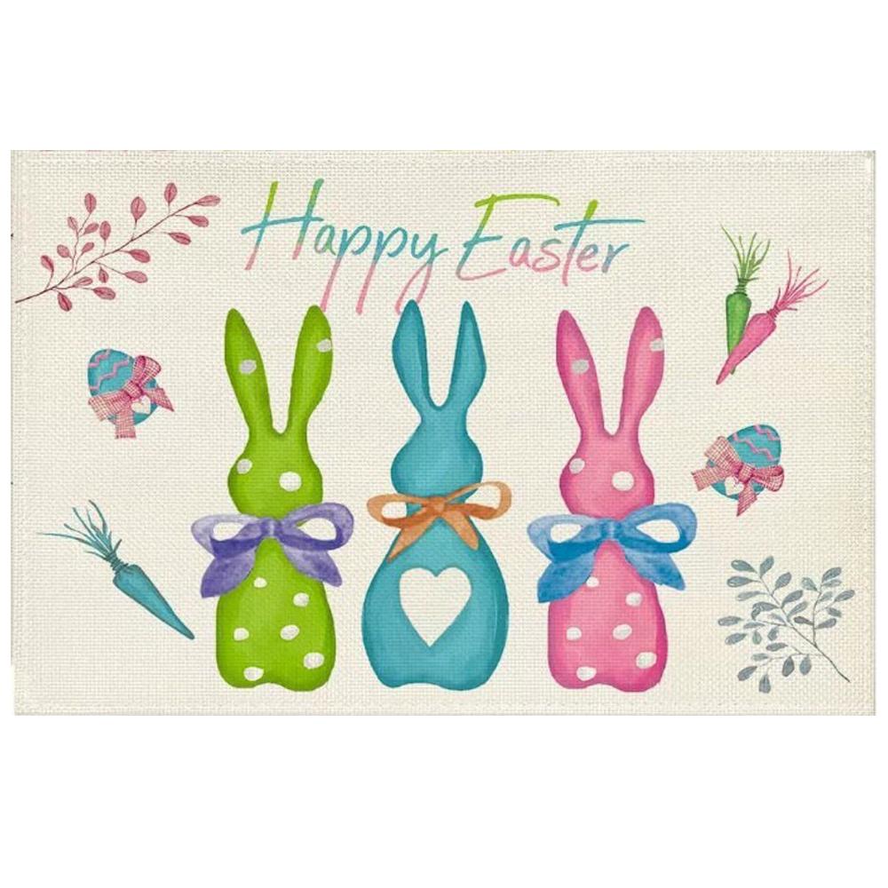 Buffalo Check Rabbit Carrots Easter Set of 1/4 Place Mats, 30 X 45 Cm, Spring Banquet Placemats, Washable Place Mats, Kitchen Party Decoration