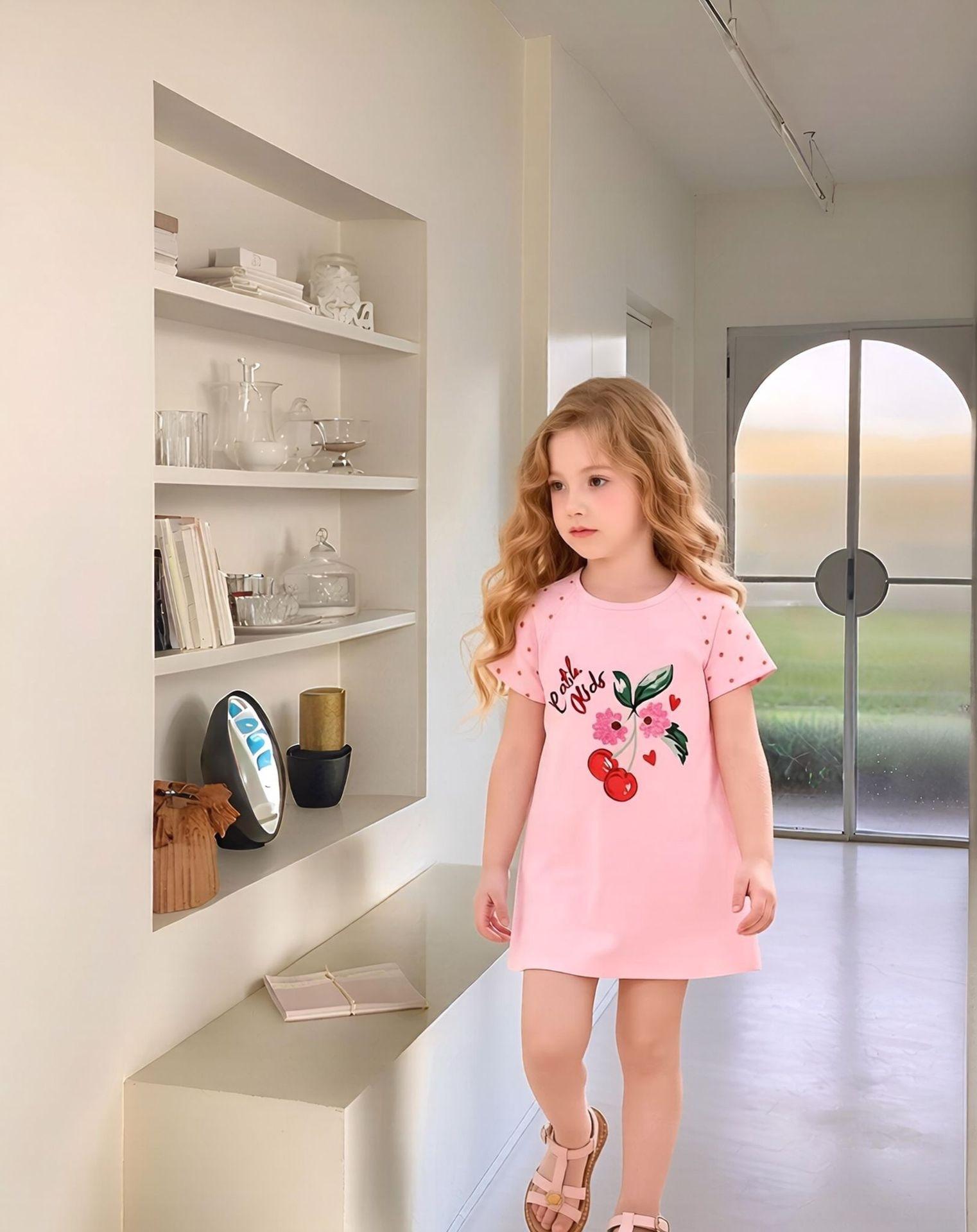 Girls Summer Cartoon Cat Dress Striped Princess Fashion Kids Dress 90