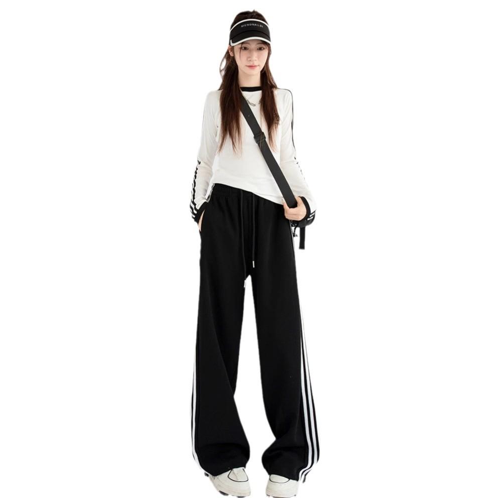 2024 Women's Autumn Loose Straight-Leg Sweatpants with Side Stripe Trend