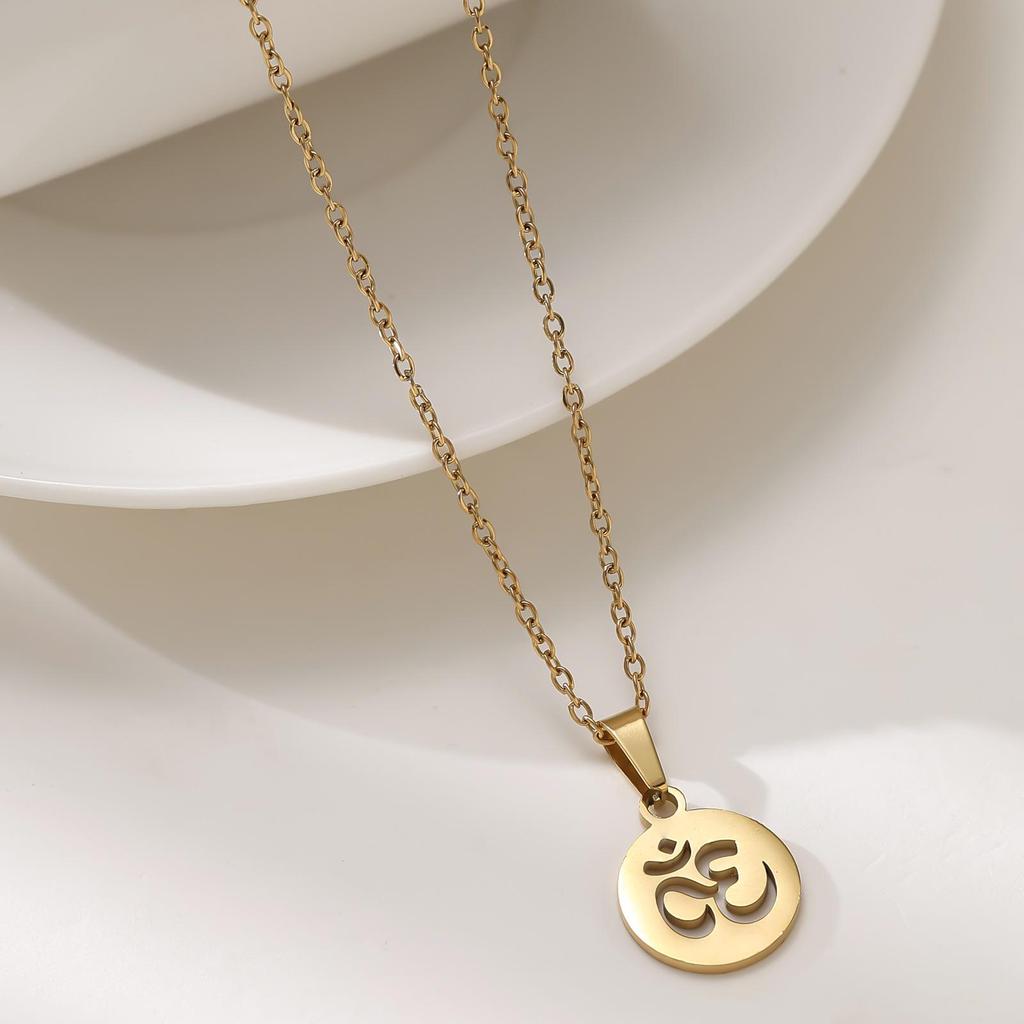 304 Stainless Steel OM Symbol Round Pendant Necklace - Women's European American Fashion Yoga Clavicle Chain