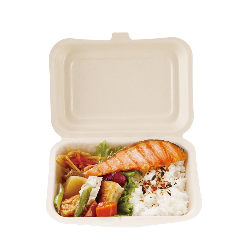 Disposable Lunch 50 Bagasse Water and Oil Environmentally Commercial ECO&BASIC Box, 600ml, Laminated, Pieces. Microwave-safe, Takeout, (unbleached),