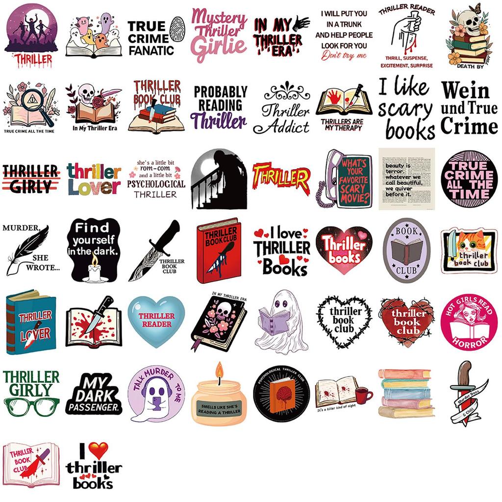 50 Thriller Book-Themed Waterproof Graffiti Stickers for Scrapbooks and Phone Cases