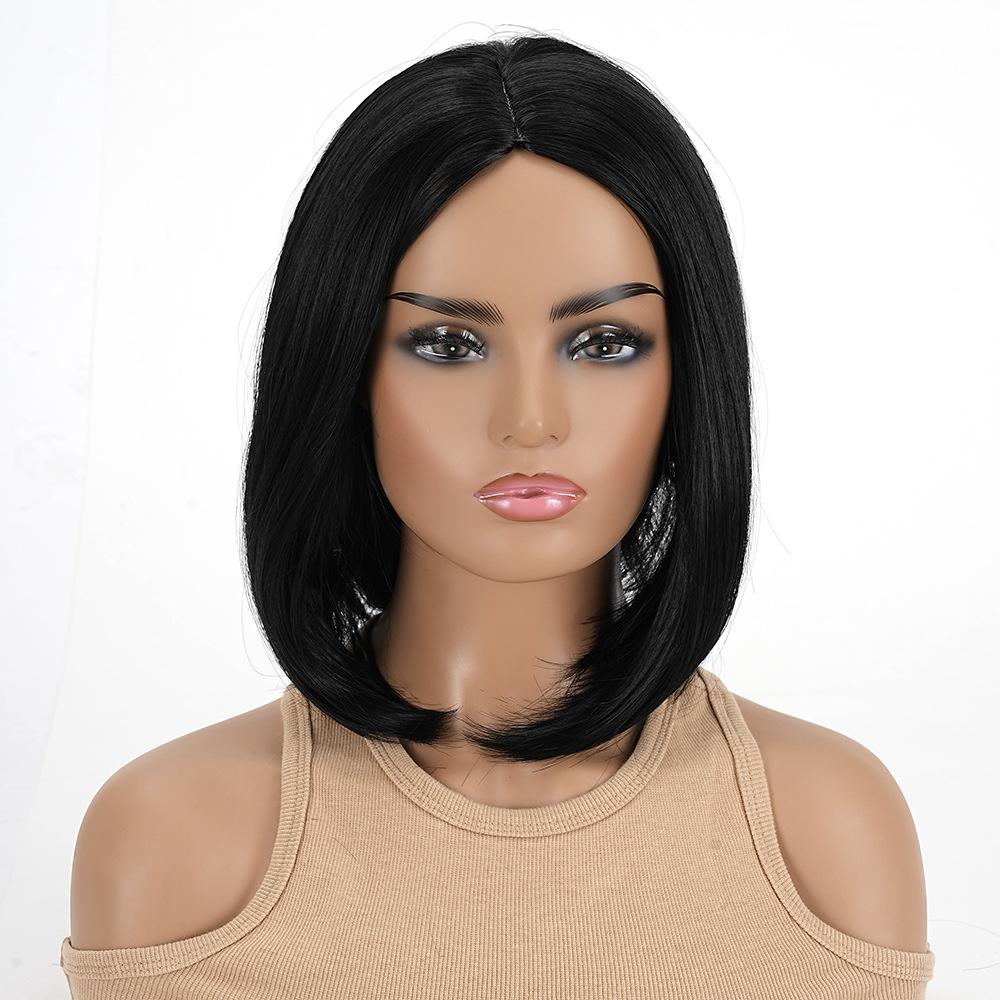 Women Synthetic Short Straight Wig BOBO Natural Black Hair Daily Cosplay Party Use Heat Resistant Fibre Wig
