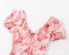 Pure French Retro Coffee Break Print Dress Women's Summer New Oblique Cut Thin Ruffle Edge V-neck Lace-up Dress