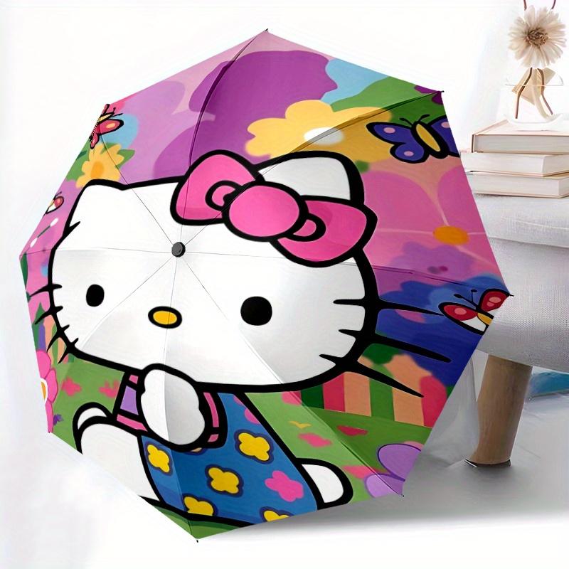Hello Kitty Theme Automatic 3-Fold Umbrella Design, Cute Cartoon Pattern, Portable Outdoor Umbrella, Perfect, Holiday Gift for Disney fans.Y047