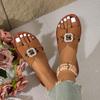 Women's Flat Slippers Women's New Summer Wear Square Button Rhinestone Flat Sandals
