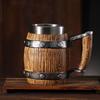 Handcrafted Wooden-Style Barrel Beer Mug with Stainless Steel Lining – Large Capacity