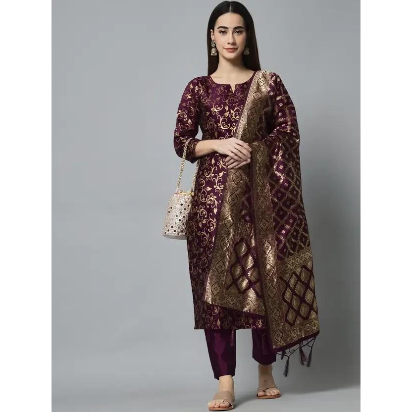 Damen Designer Salwar Kameez Set Indische Partykleidung Oberteil Tunika Kurti Baumwolle Seide VSO-1754 c