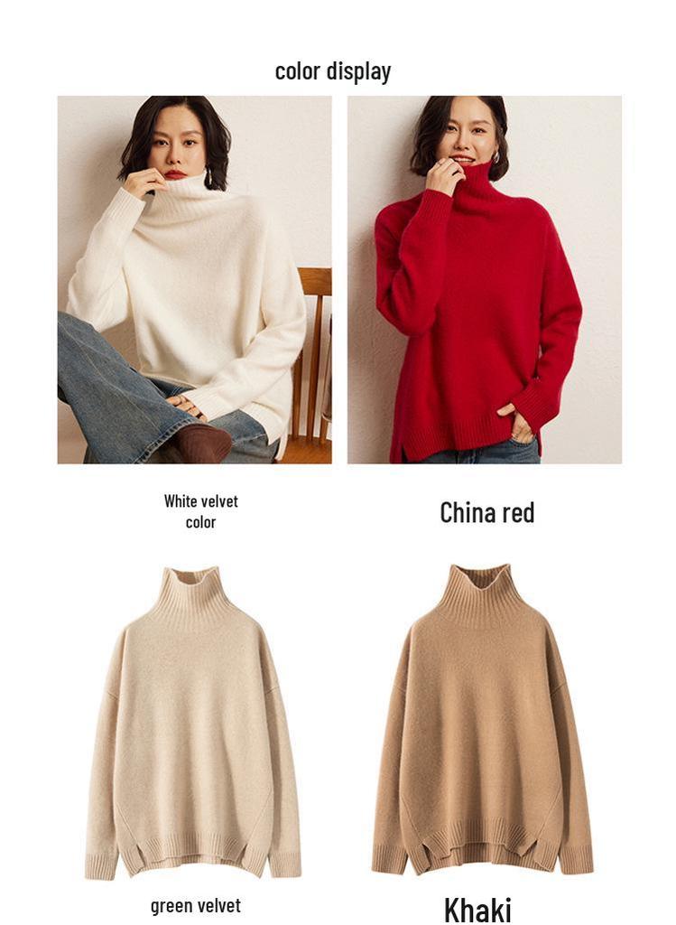 Cashmere Women's High Neck Loose Knit Sweater - Autumn Winter Edition