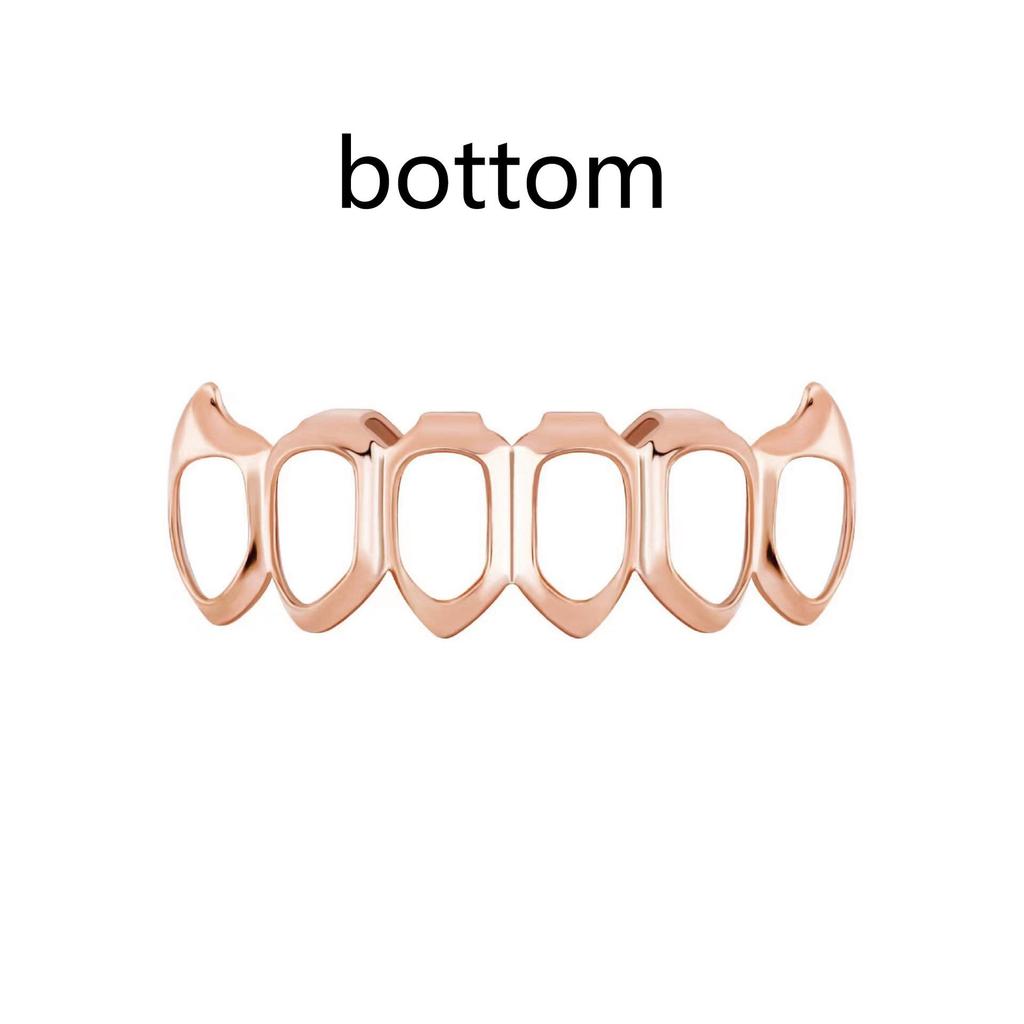 European Six-Tooth & Four-Tooth Hollow Fangs with Flat Teeth Hip Hop Grill Set