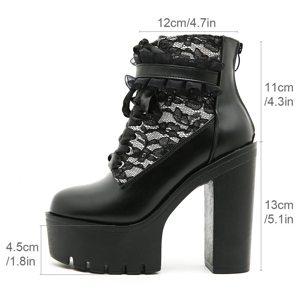 Gdgydh Gothic Lace Patchwork High Heel Ankle Boots For Women Zipper Chunky Heels Platform Short Boots Nightclub Shoes Autumn