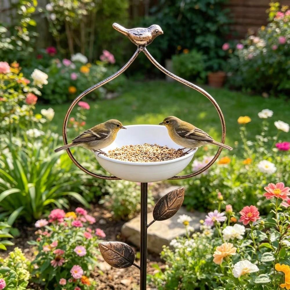 

Cast Iron Garden Stake Bird Feeder Large Capacity Bowl Feeder Bird Feeding Station Garden білий