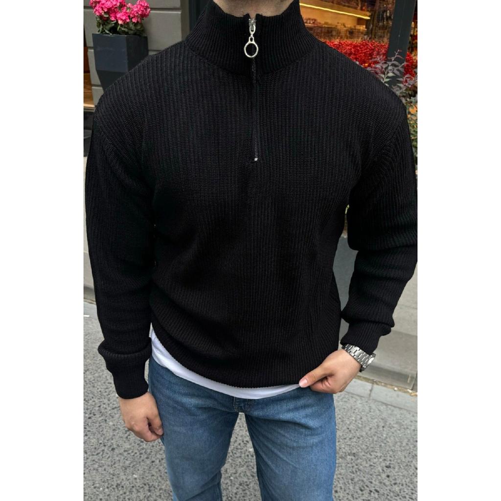 Men's Half Zipper Stand Collar Thick Sweater Knitwear