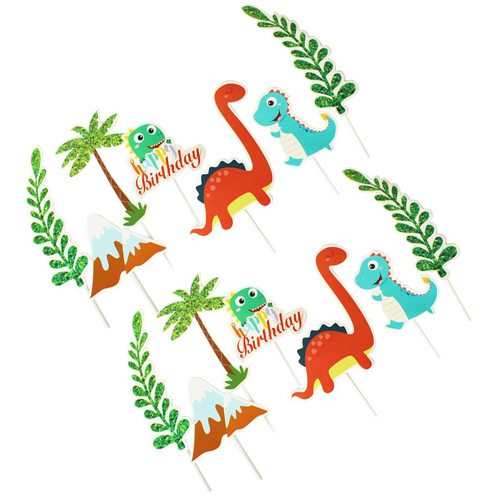6 Sets Cake Insert Quantity Toppers Dinosaur Dessert Decoration Baking Birthday Party Supplies Paper