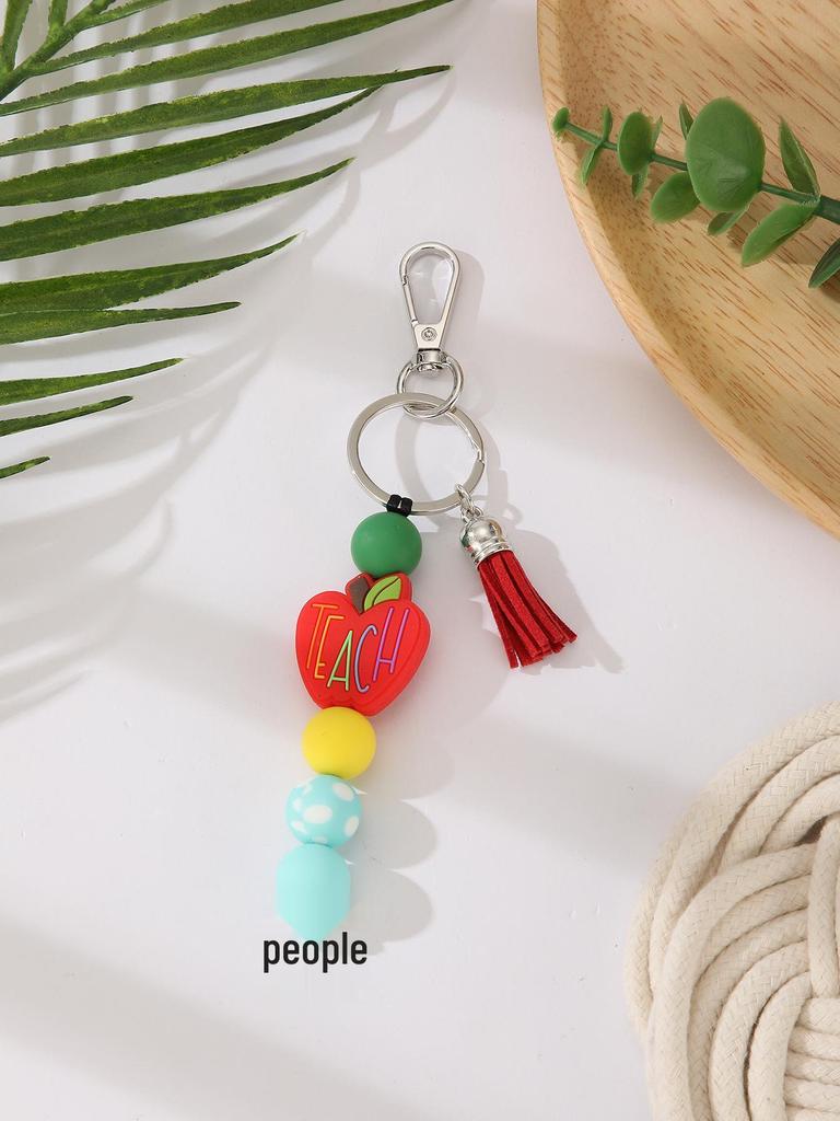 Silicone Beaded Bracelet Keychain with Tassel