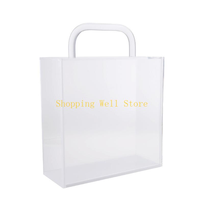 KX4B Acrylic Flowers Bag Packagings Box Transparent Flowers Box With Handle Holiday Gift Bag