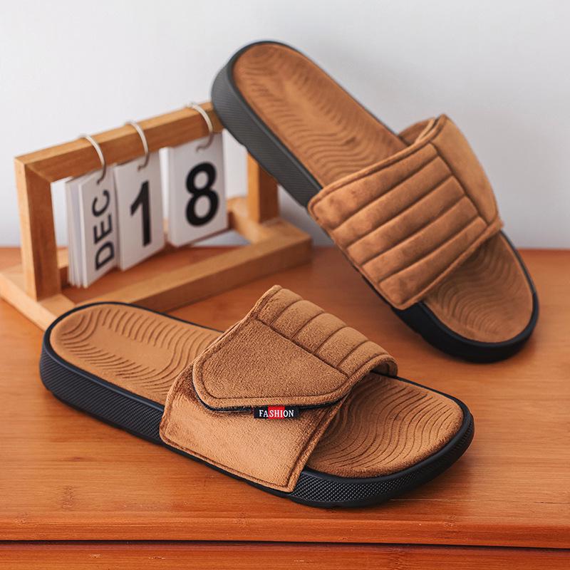 

Мужские регулируемые тапочки на липучке, мягкая дышащая подошва, нескользящие, удобные для домашнего использования. 44 черный коричневый