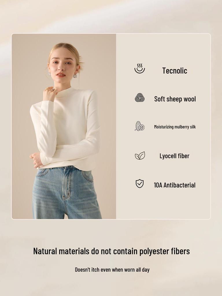 Women's Lyocell Silk Wool Blend Half-Neck Warm Top - Autumn/Winter Style