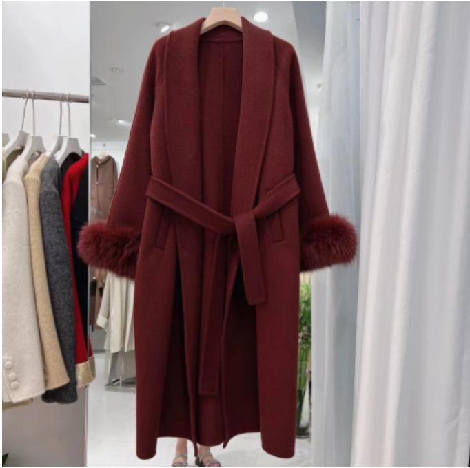 2025 Women's Short Fox Fur Wool Coat - Double-Sided Bathrobe Style