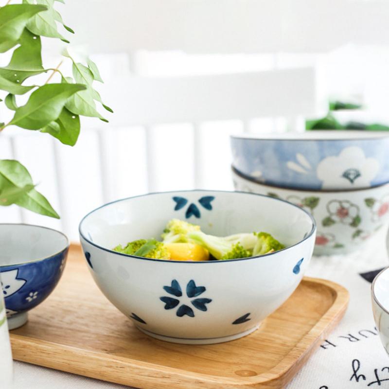 6.5 Inch Porcelain Ramen Bowl Ceramic Noodle Bowl Flower Design Soup Rice Bowl Microwave Safe 800ml