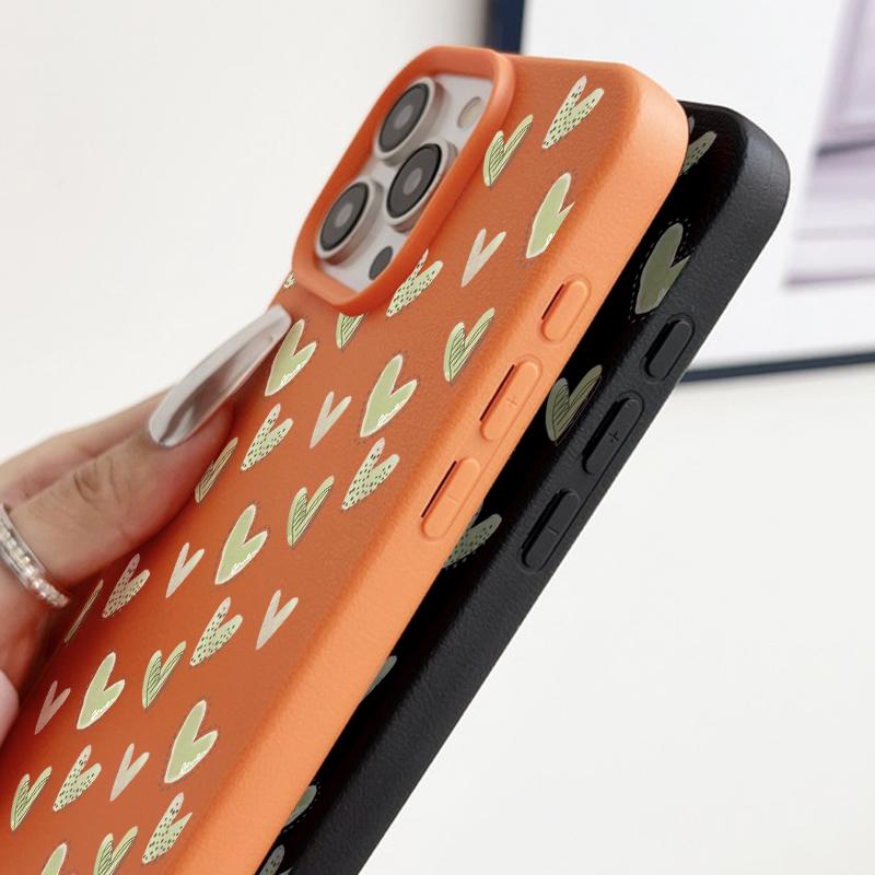 Gelbes Liebesherzen Muster Ledertextur Handyhülle für iPhone 16 Pro 15 14 13 12 Pro Max Stoßfest Matt Slim Einfarbig Tpu Soft Anti-Fall Hülle