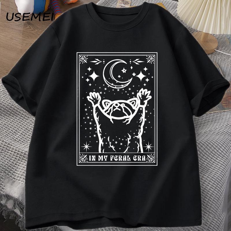 In My Feral Era Raccoon T Shirt Mystical Racoon Tshirt Tarot Card Print Tshirt Summer Cotton Short Sleeve Tee Shirt Unisex Clothes