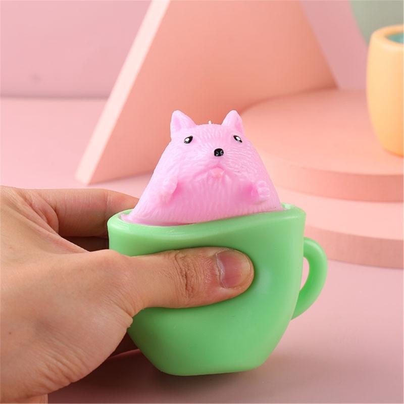 Squeeze Squirrel Stress Relief Toy Kids Popup Cartoon Squeezable Ball Toy Pinch Cup Decompression TPR Toy for Autisms