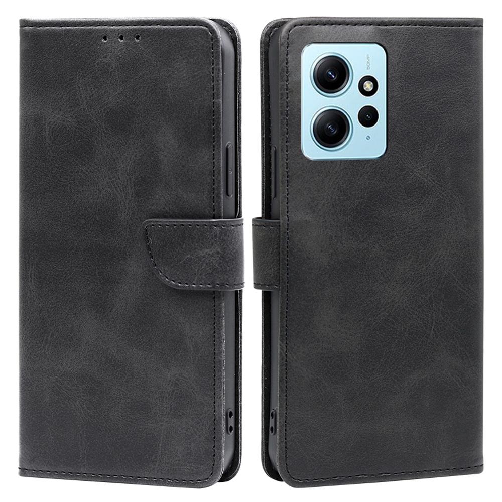 

Для Xiaomi Redmi Note 12 4G Чехол-кошелек для телефона из ПУ кожи с текстурой теленка, чехол-подставка Black