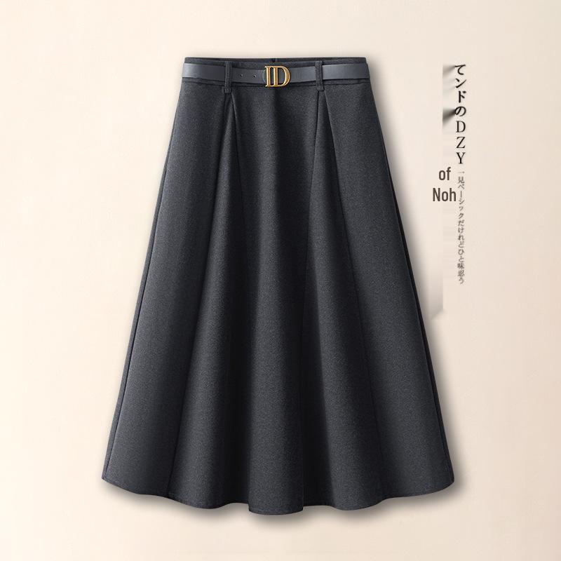 

Woolen High Waist Pleated A-Line Skirt: Slimming Mid-Length Fall/Winter 2025 Women s Fashion 28/L [105-115 lbs] сірий колір