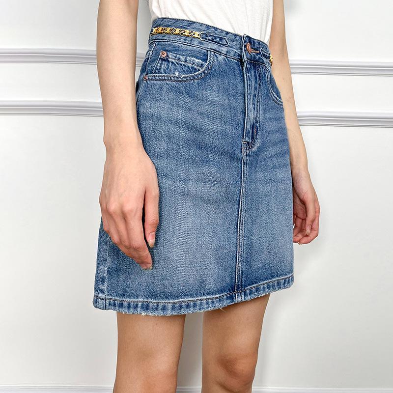 

Spring 2025 Women s High-Waist Chain Lyocell Slimming Hemp Denim Mini Skirt L