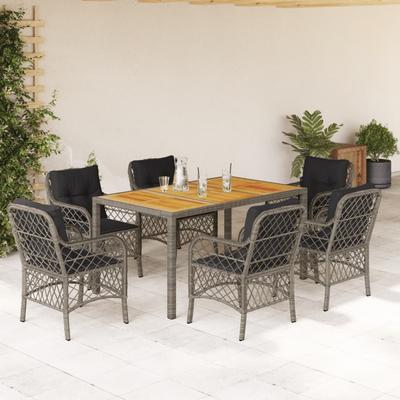 Vidaxl 7-Cz. Gartenmöbel-Set mit Kissen, Grau, PE-Rattan