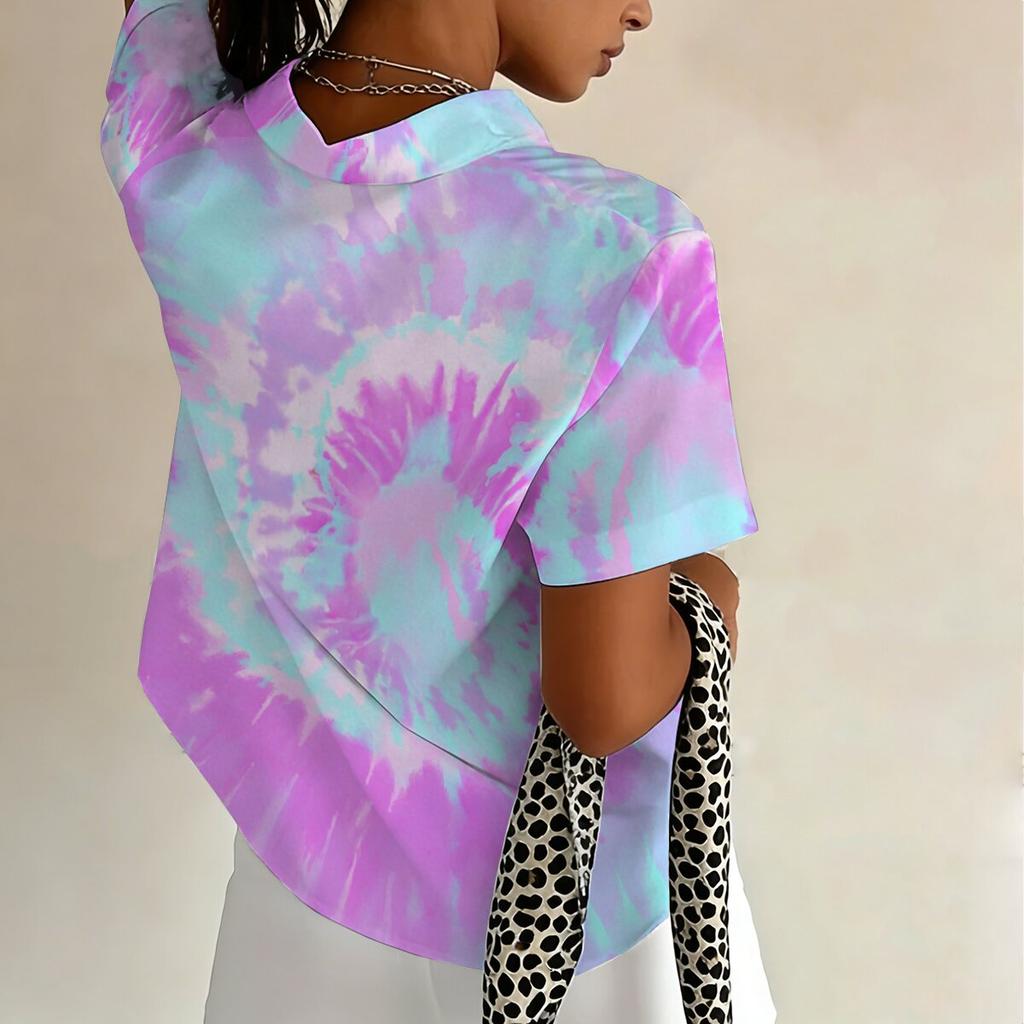Summer New Plus Size Women's Tie-Dye Print Short-Sleeve Shirt - Loose, Comfortable, and Stylish