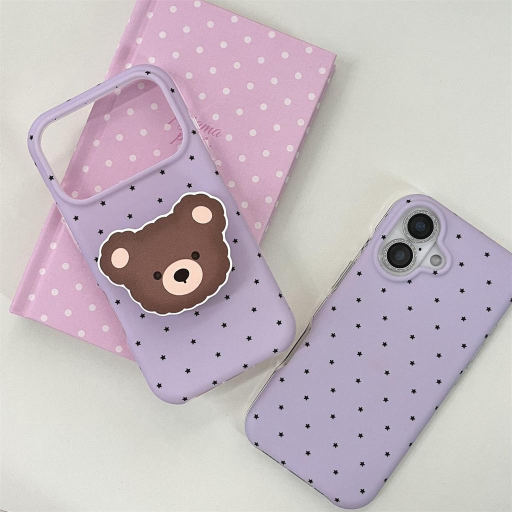 Cartoon Star Little Bear Stand Anti-Fall Phone Case for iPhone 14/13 and Apple 17/16/15 PROMAX