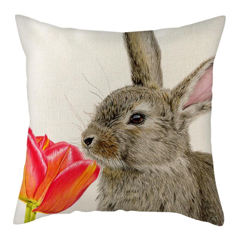 Husă de pernă din in bej Husă de pernă cu model iepure gri pentru scaun de acasă canapea și fete de pernă decorative pentru mașină 45x45cm