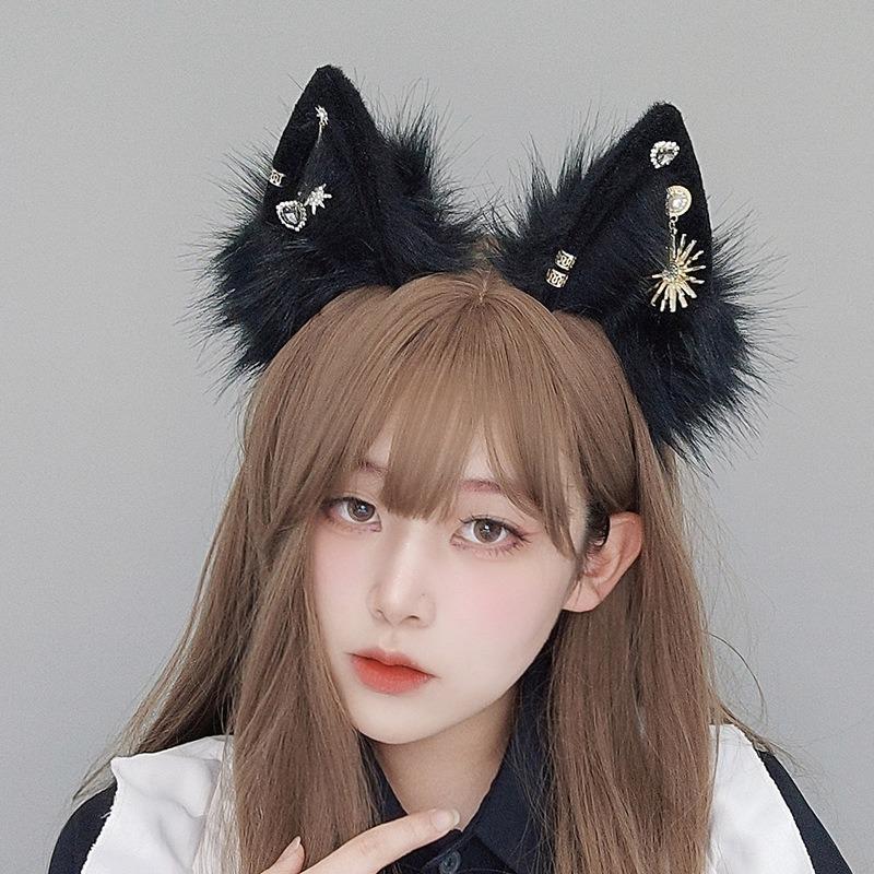 Cute Plush Fox Ears Headband Cos Headgear Accessories Comic Show Props Simulation Animal Ears Love Pendant Hair Accessories