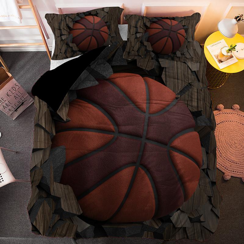 Sports Balls Duvet Cover 3D Basketball In A Hole Bedding Set Twin For Boys Teens Room Microfiber Cool Basketball Comforter Cover