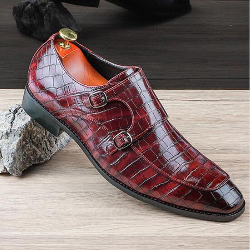 Business Pointed Toe Shoes Crocodile Pattern Leather Shoes Men'S Side Buckle Casual Men'S Dress Shoes Wedding M191